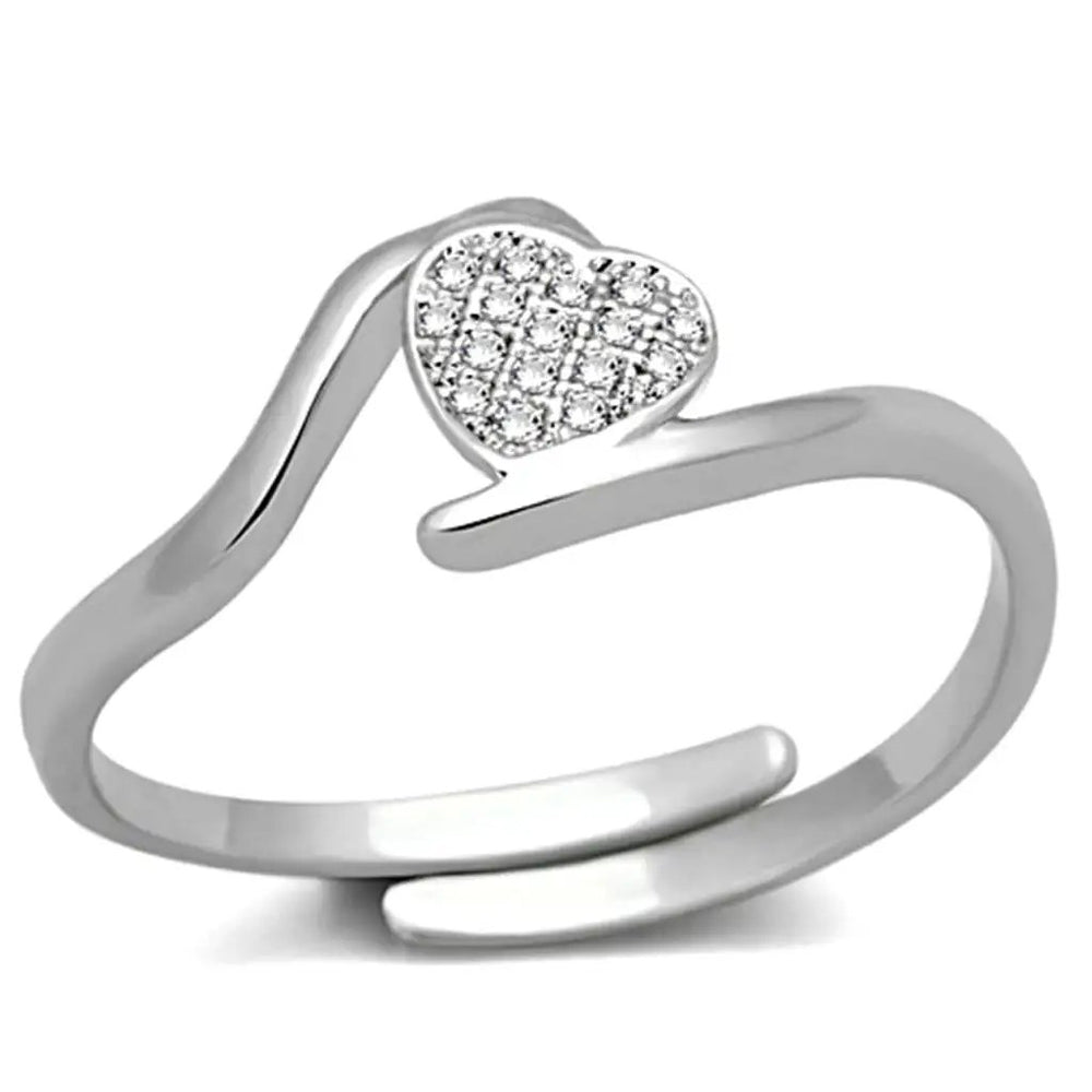 3W464 - Rhodium Brass Ring with AAA Grade CZ  in Clear - Alamode