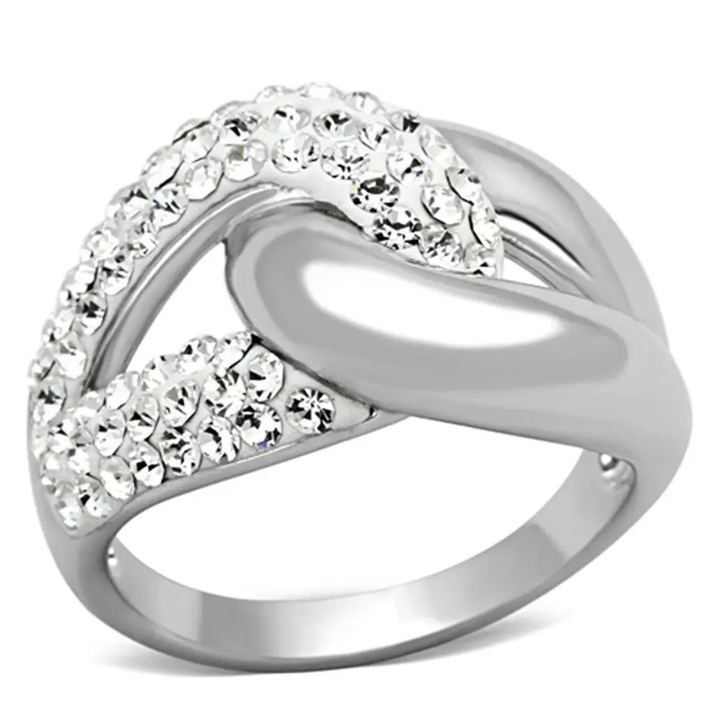 3W466 - Rhodium Brass Ring with Top Grade Crystal in Clear - Alamode - Flyclothing LLC