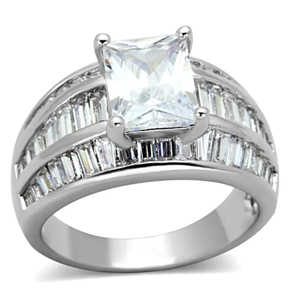 3W475 - Rhodium Brass Ring with AAA Grade CZ in Clear - Alamode - Flyclothing LLC