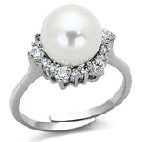 3W477 - Rhodium Brass Ring with Synthetic Pearl in White - Alamode - Flyclothing LLC