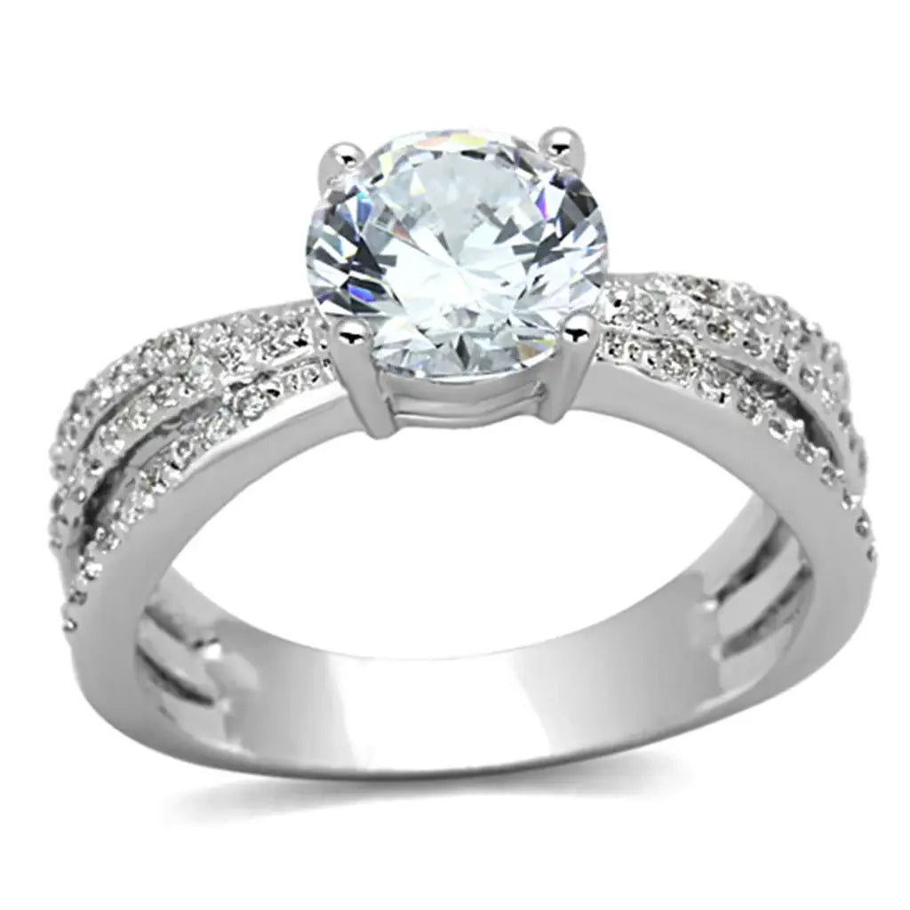 3W478 - Rhodium Brass Ring with AAA Grade CZ in Clear - Alamode - Flyclothing LLC