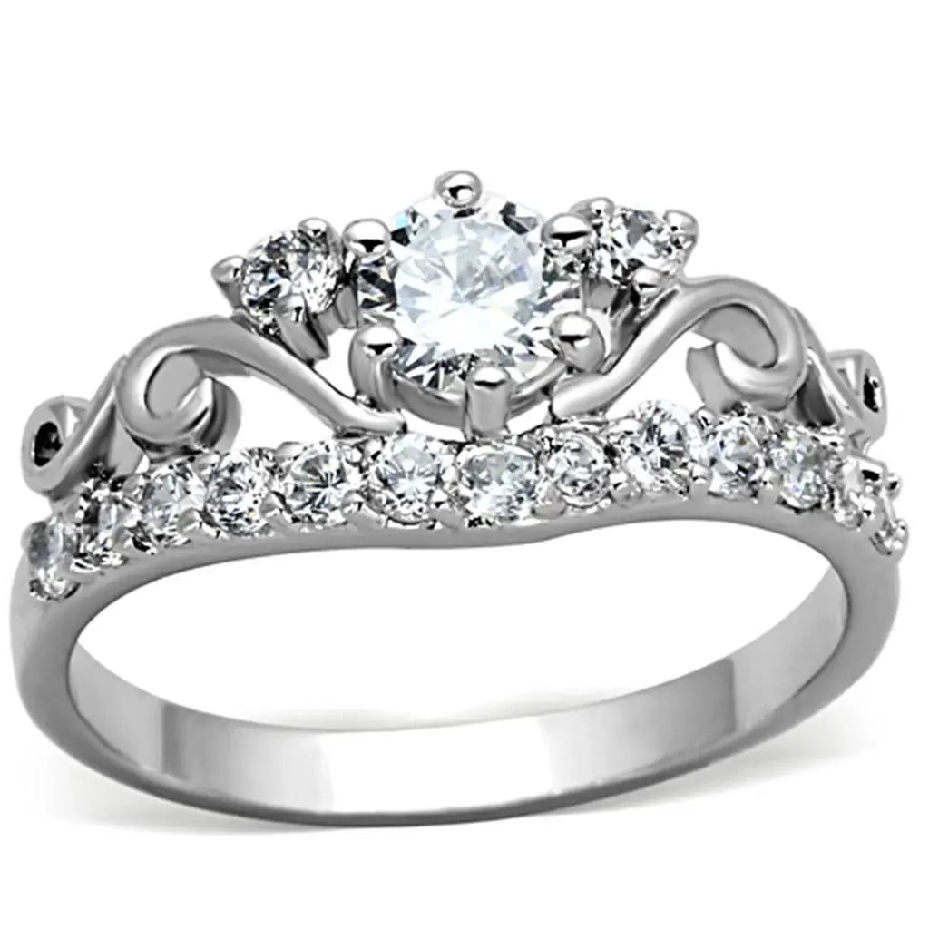 3W483 - Rhodium Brass Ring with Top Grade Crystal in Clear - Alamode - Flyclothing LLC