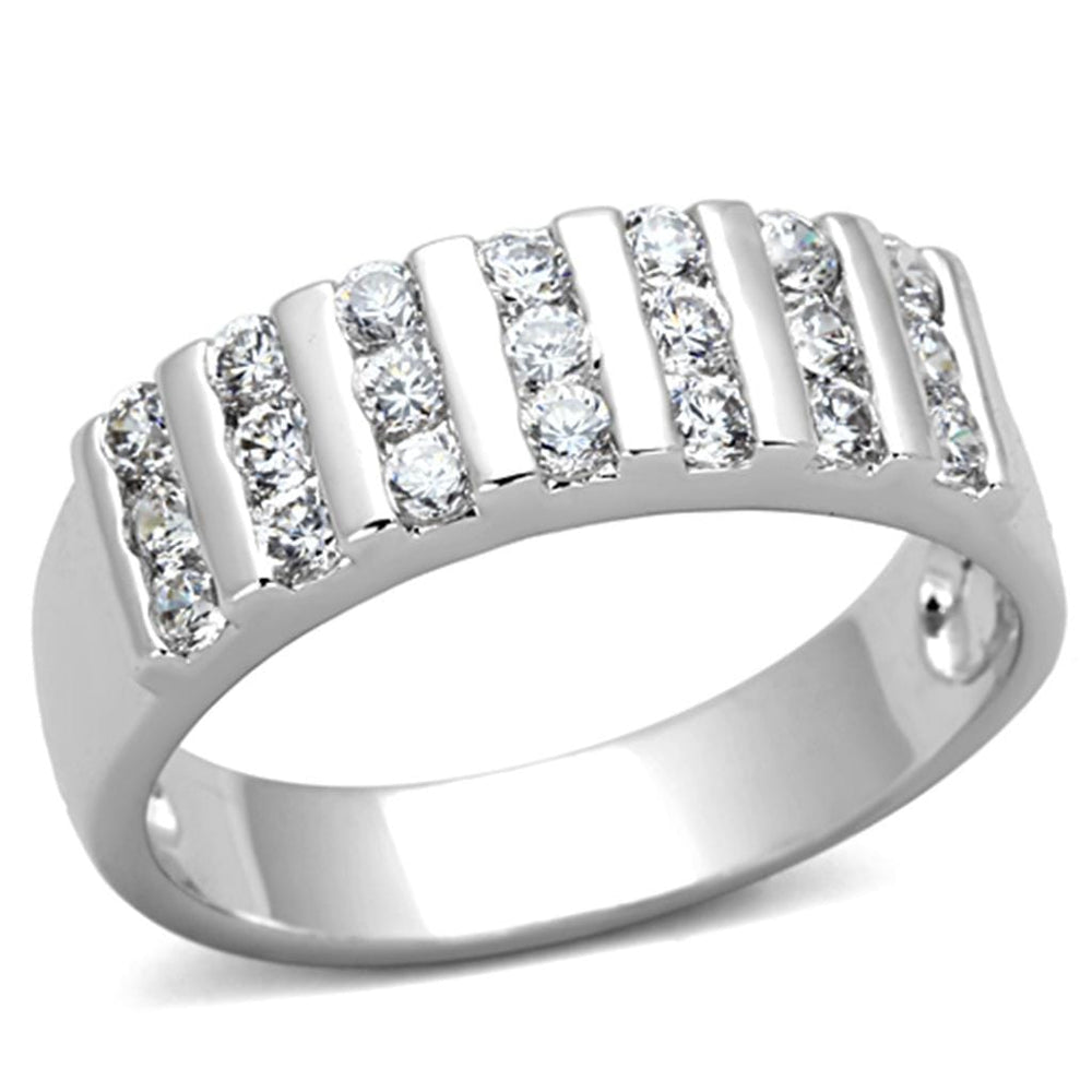 3W488 - Rhodium Brass Ring with AAA Grade CZ  in Clear - Alamode
