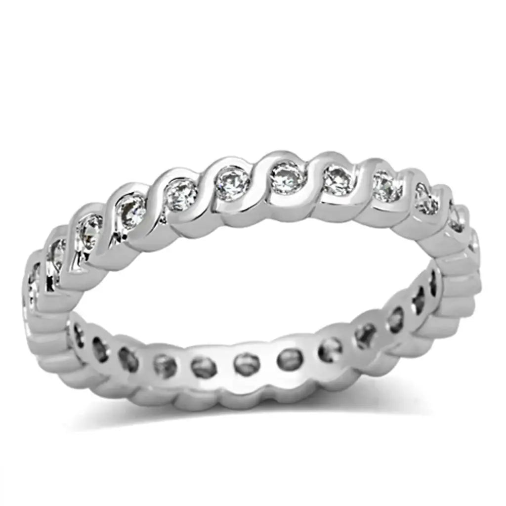 3W489 - Rhodium Brass Ring with AAA Grade CZ in Clear - Alamode - Flyclothing LLC