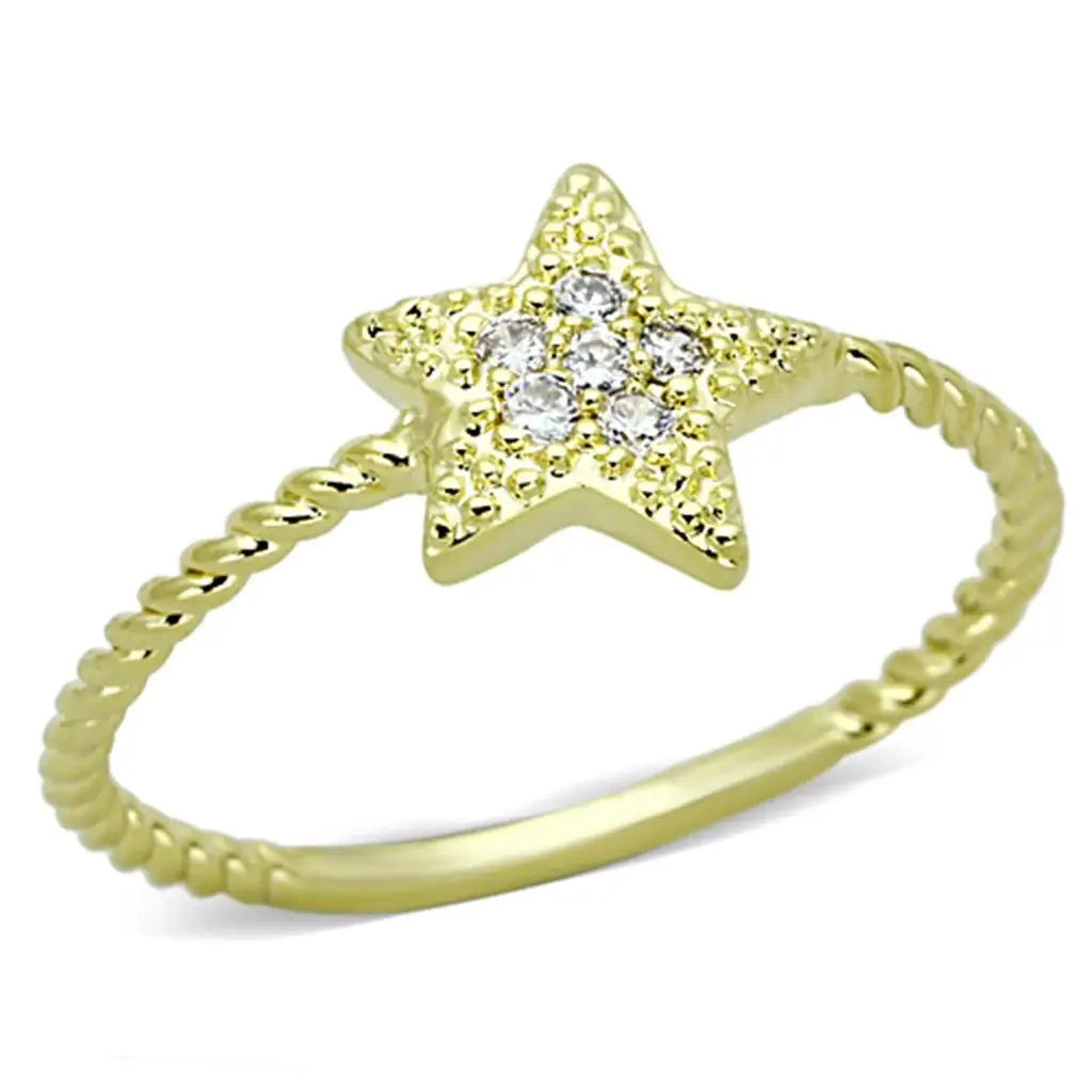 3W500 - Gold Brass Ring with AAA Grade CZ in Clear - Alamode - Flyclothing LLC