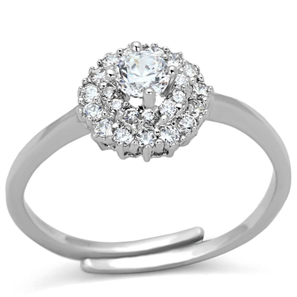 3W501 - Rhodium Brass Ring with AAA Grade CZ  in Clear - Alamode