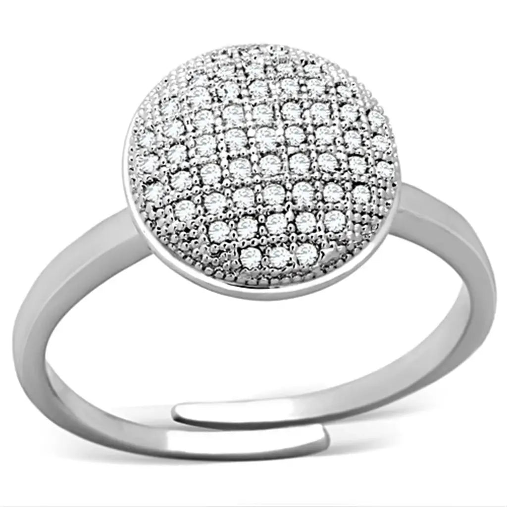 3W502 - Rhodium Brass Ring with AAA Grade CZ in Clear - Alamode - Flyclothing LLC