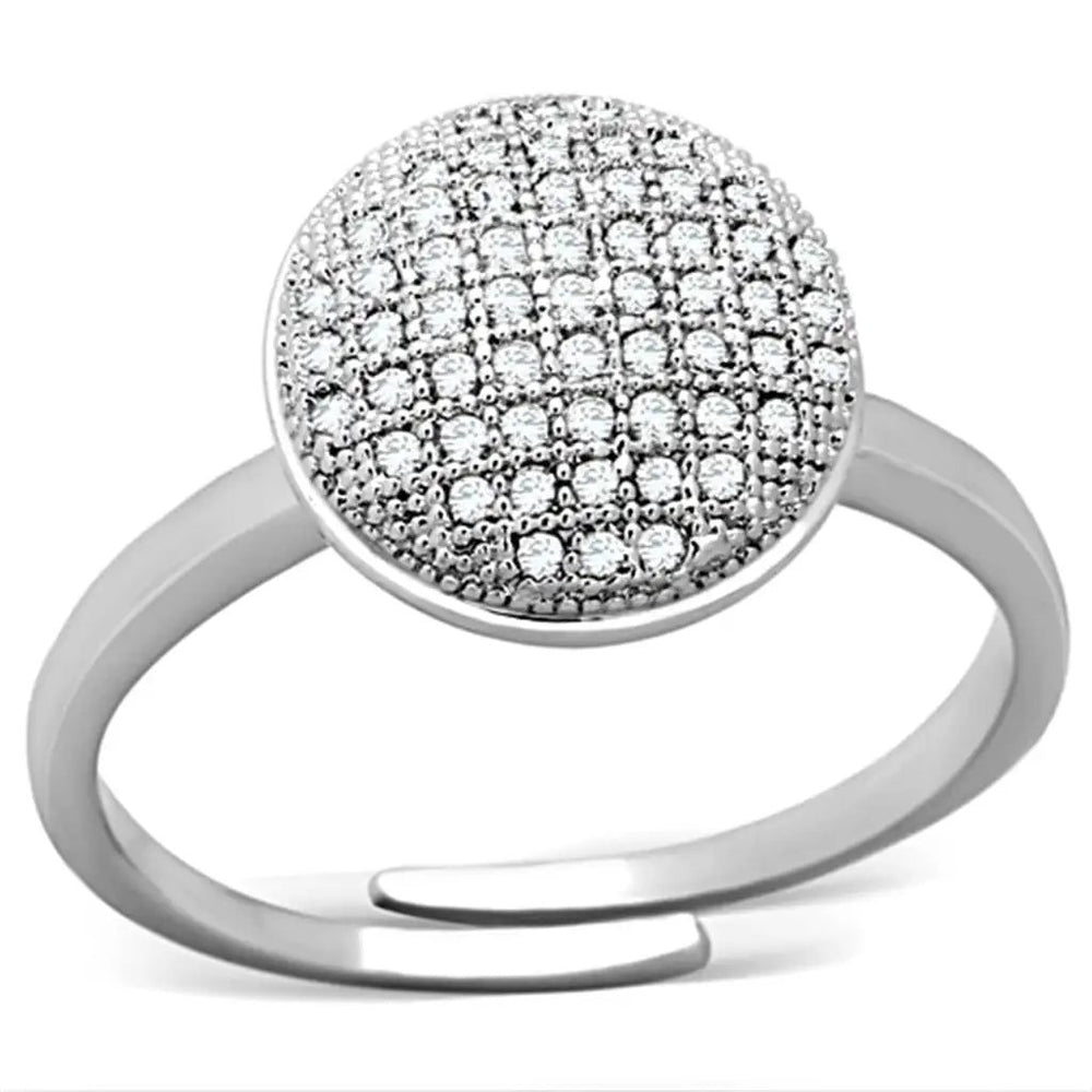 3W502 - Rhodium Brass Ring with AAA Grade CZ  in Clear - Alamode