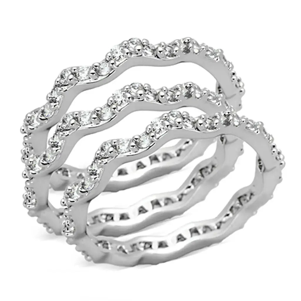 3W508 - Rhodium Brass Ring with AAA Grade CZ in Clear - Alamode - Flyclothing LLC