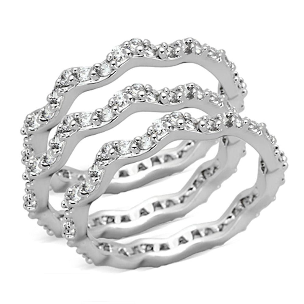 3W508 - Rhodium Brass Ring with AAA Grade CZ  in Clear - Alamode