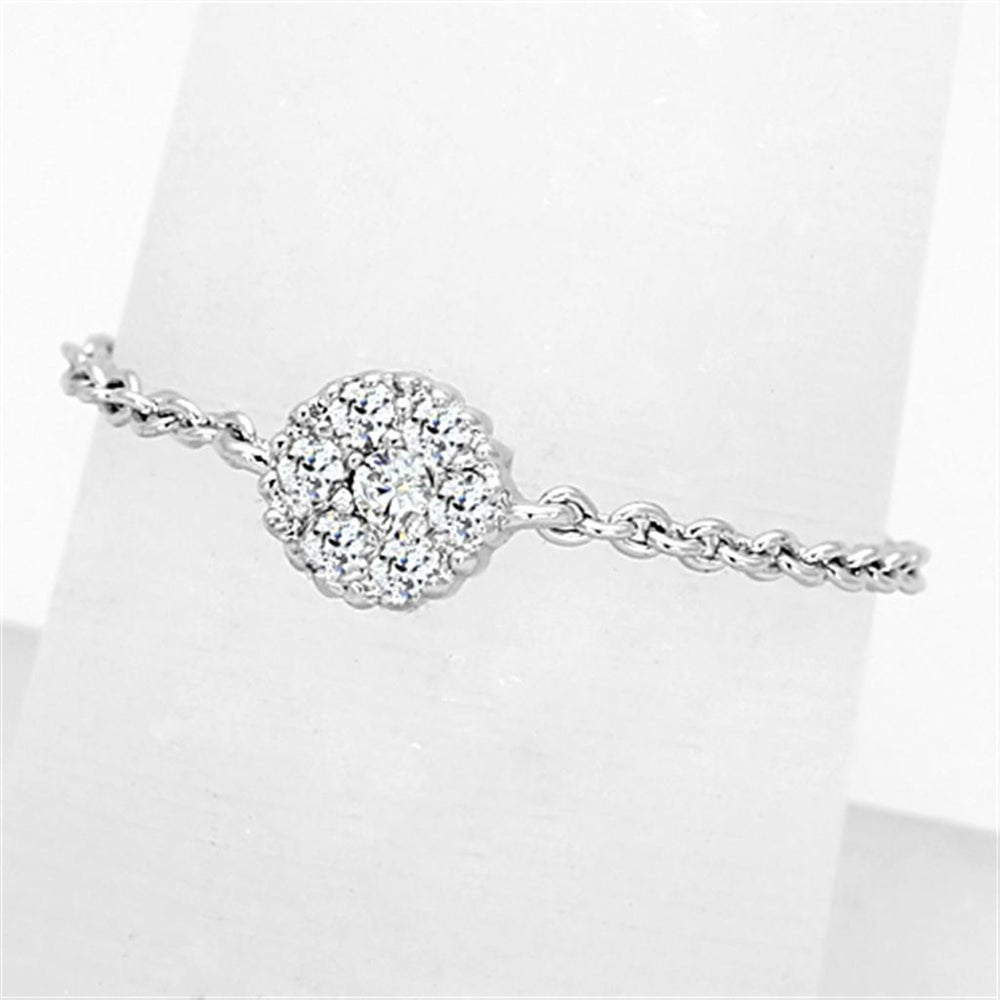 3W516 - Rhodium Brass Ring with AAA Grade CZ  in Clear - Alamode