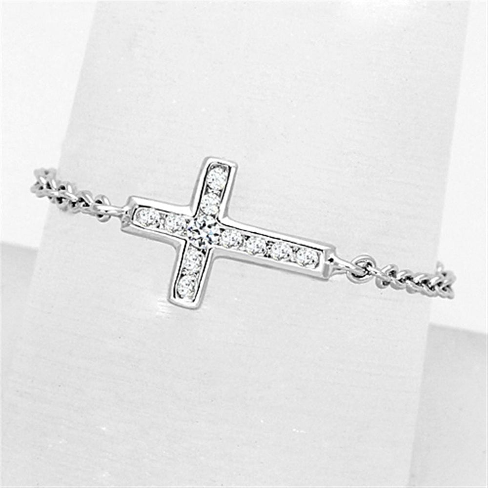 3W519 - Rhodium Brass Ring with AAA Grade CZ  in Clear - Alamode