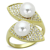 3W522 - Gold Brass Ring with Synthetic Pearl in White - Alamode - Flyclothing LLC