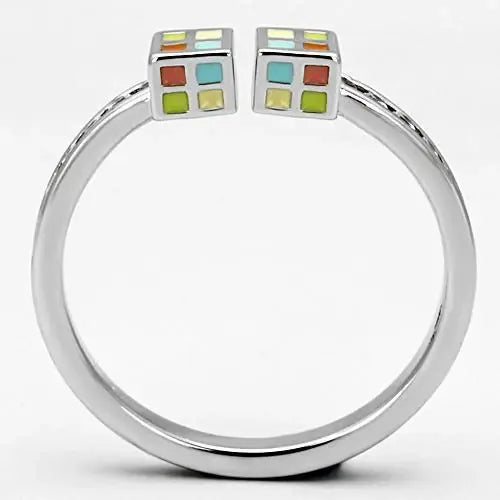 3W525 - Rhodium Brass Ring with AAA Grade CZ in Clear - Alamode - Flyclothing LLC