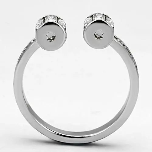 3W526 - Rhodium Brass Ring with Top Grade Crystal in Clear - Alamode - Flyclothing LLC