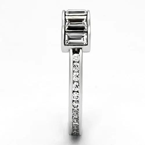 3W526 - Rhodium Brass Ring with Top Grade Crystal in Clear - Alamode - Flyclothing LLC