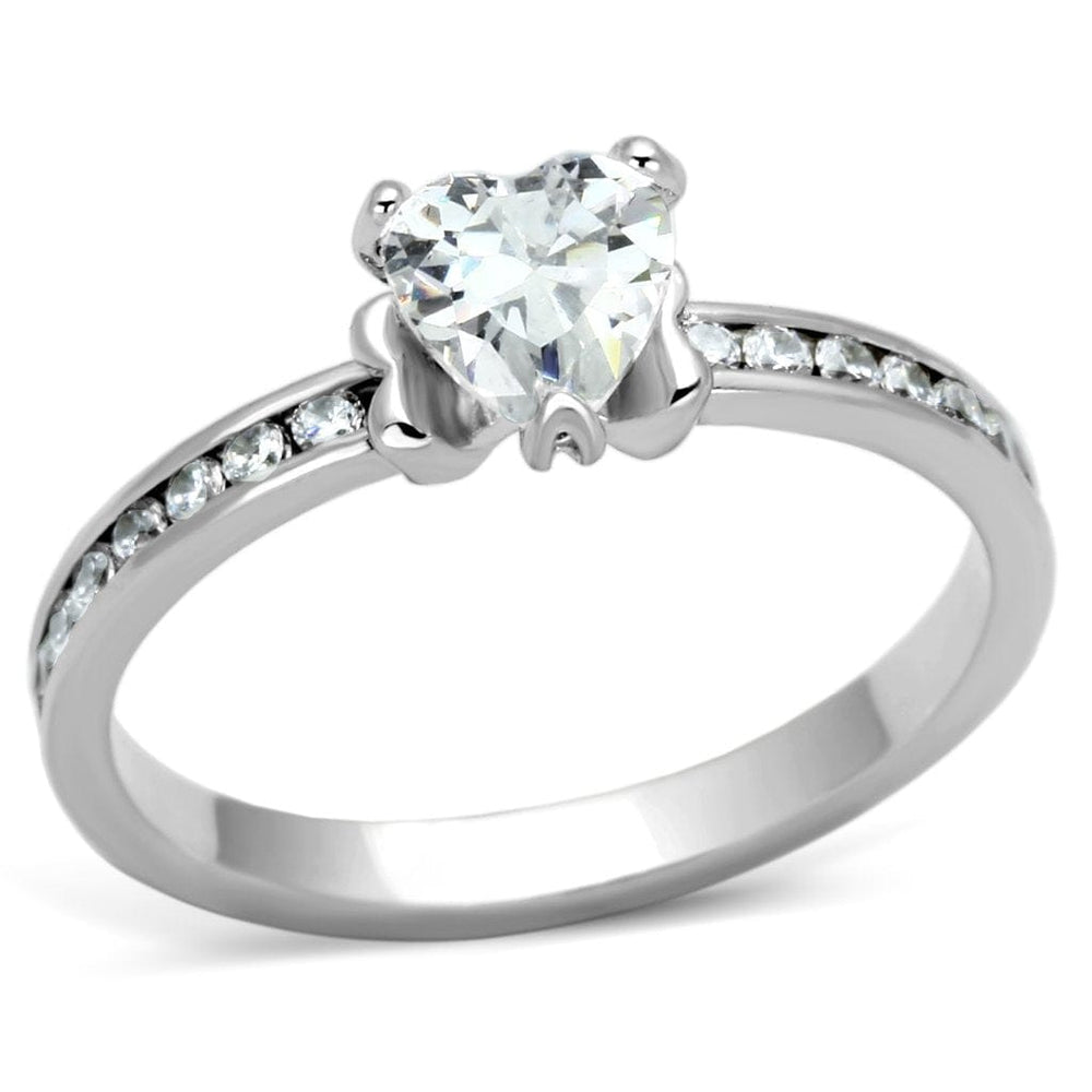 3W527 - Rhodium Brass Ring with AAA Grade CZ  in Clear - Alamode