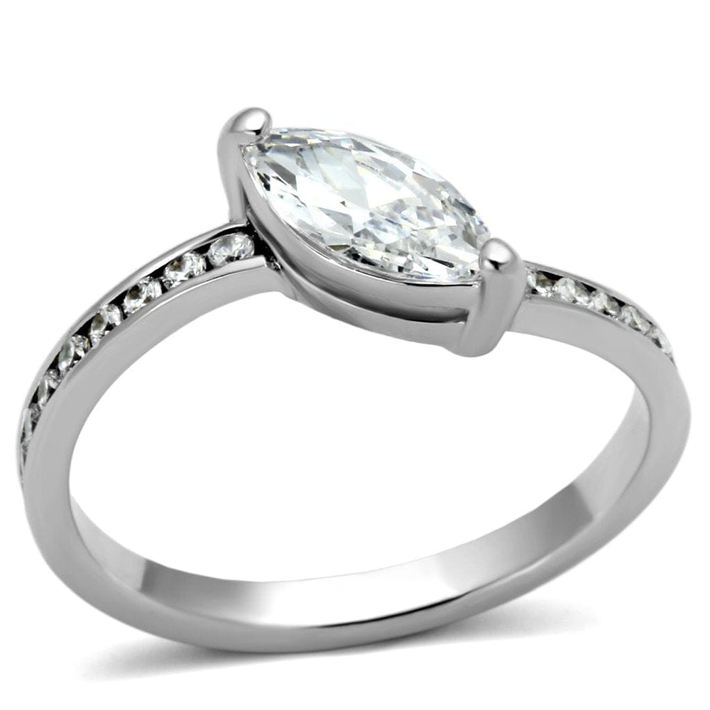3W528 - Rhodium Brass Ring with AAA Grade CZ  in Clear - Alamode