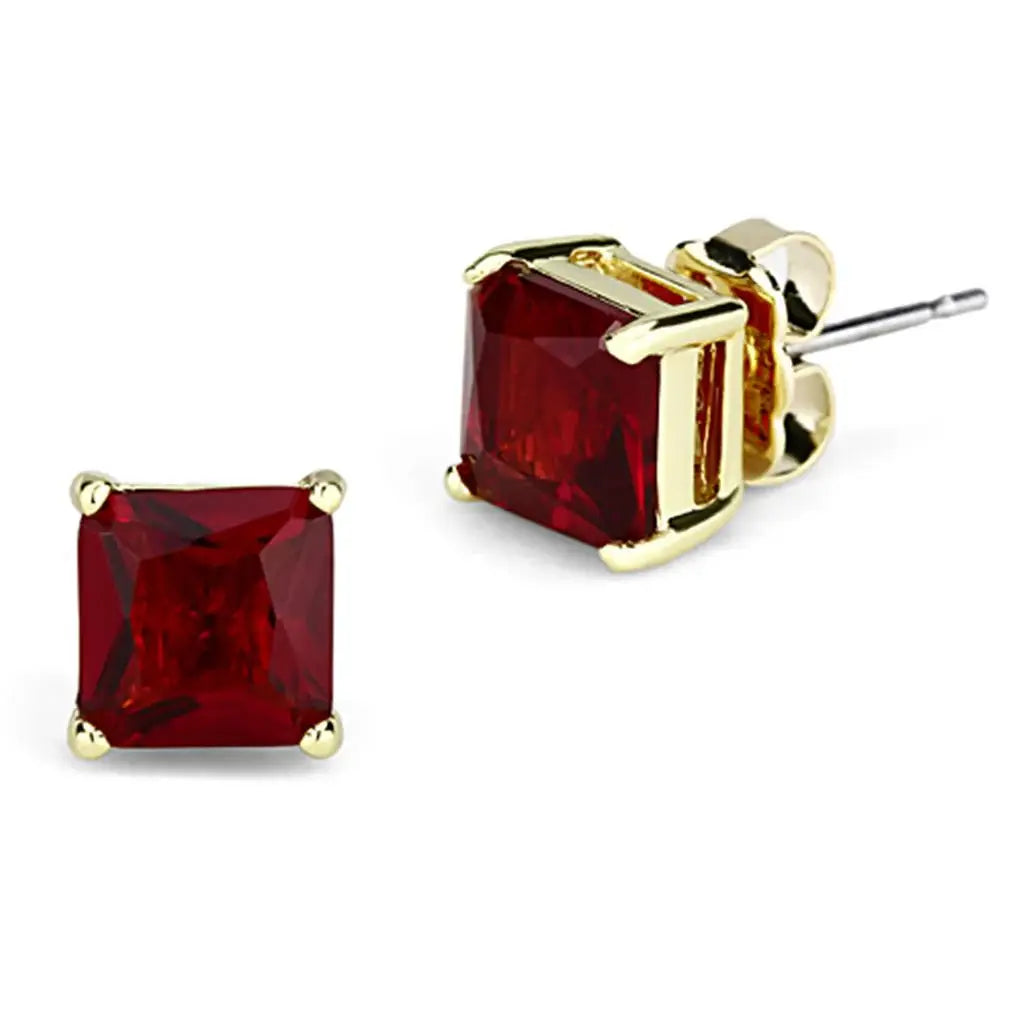3W536 - Gold Brass Earrings with Synthetic Synthetic Glass in Siam - Alamode - Flyclothing LLC