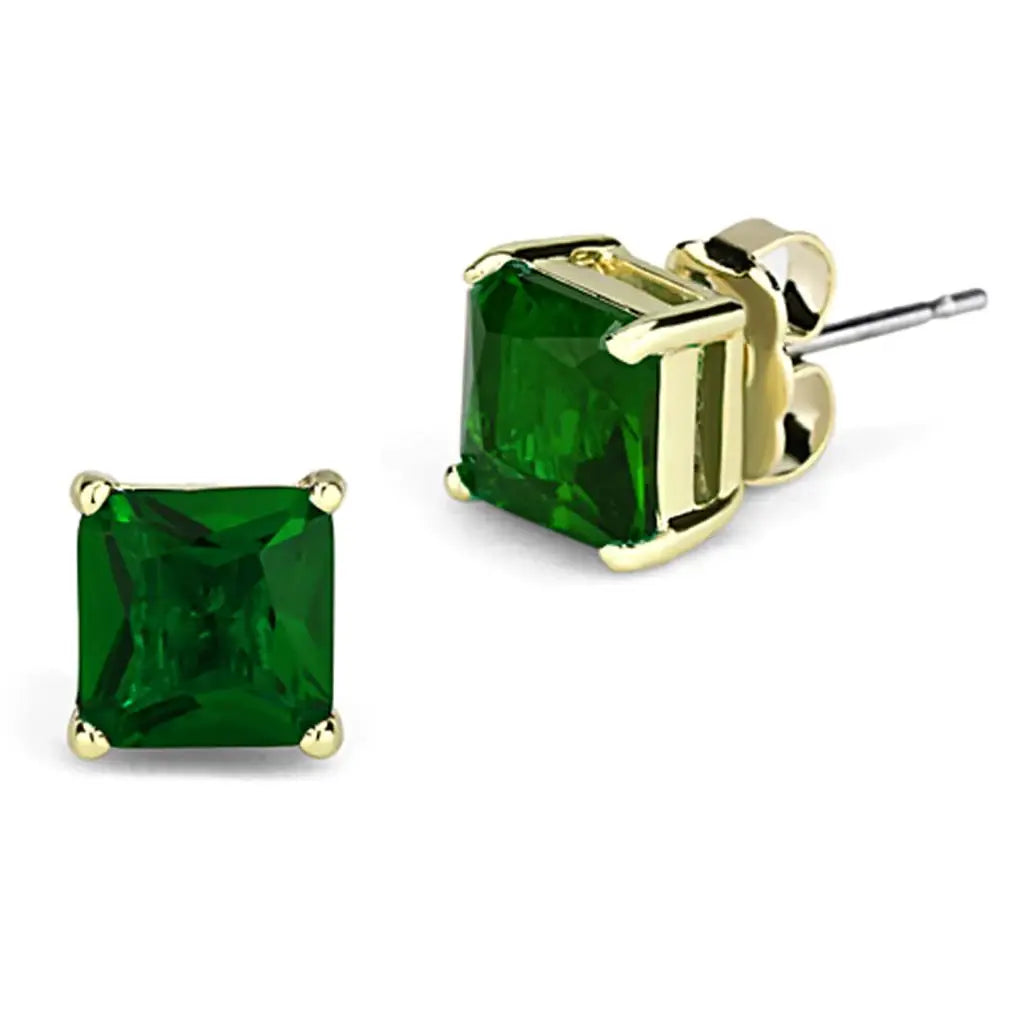 3W537 - Gold Brass Earrings with Synthetic Synthetic Glass in Emerald - Alamode - Flyclothing LLC