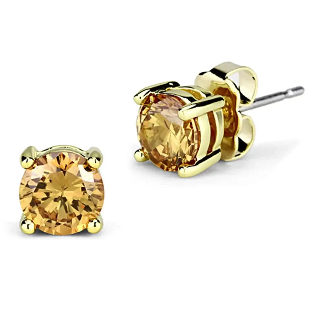 3W547 - Gold Brass Earrings with AAA Grade CZ in Champagne - Alamode - Flyclothing LLC