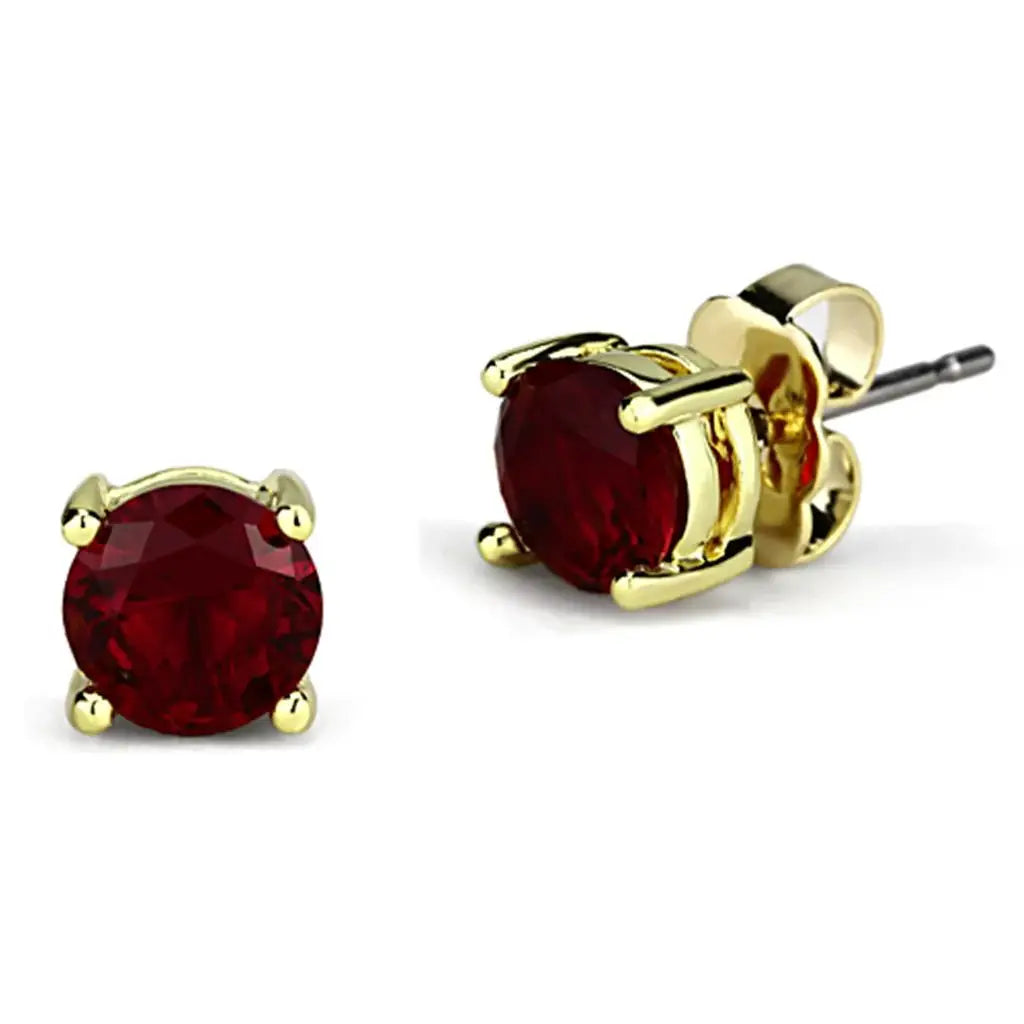 3W557 - Gold Brass Earrings with Synthetic Synthetic Glass in Siam - Alamode - Flyclothing LLC