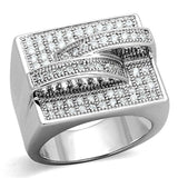 3W562 - Rhodium Brass Ring with AAA Grade CZ  in Clear - Alamode