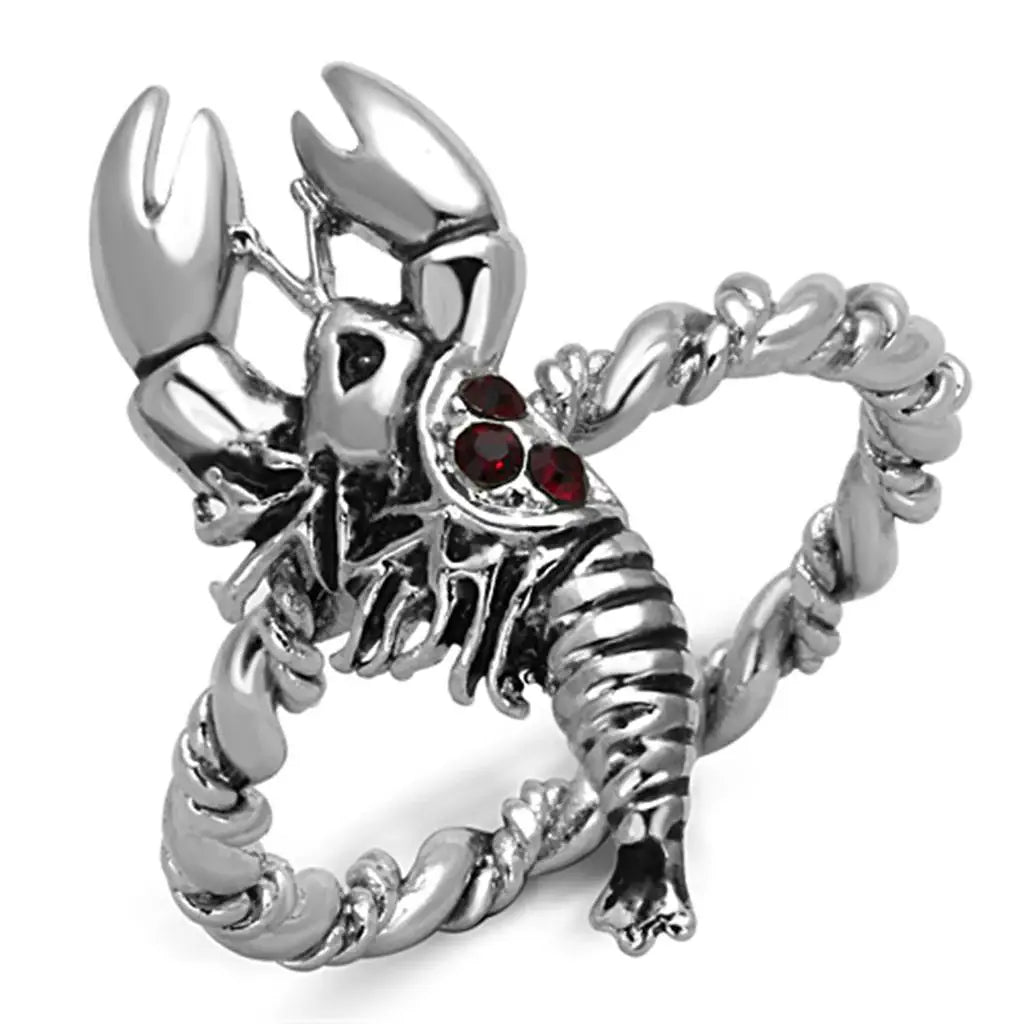 3W563 - Rhodium Brass Ring with Top Grade Crystal in Siam - Alamode - Flyclothing LLC
