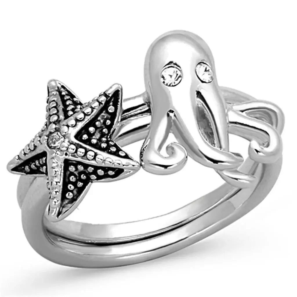 3W564 - Rhodium Brass Ring with Top Grade Crystal in Clear - Alamode - Flyclothing LLC