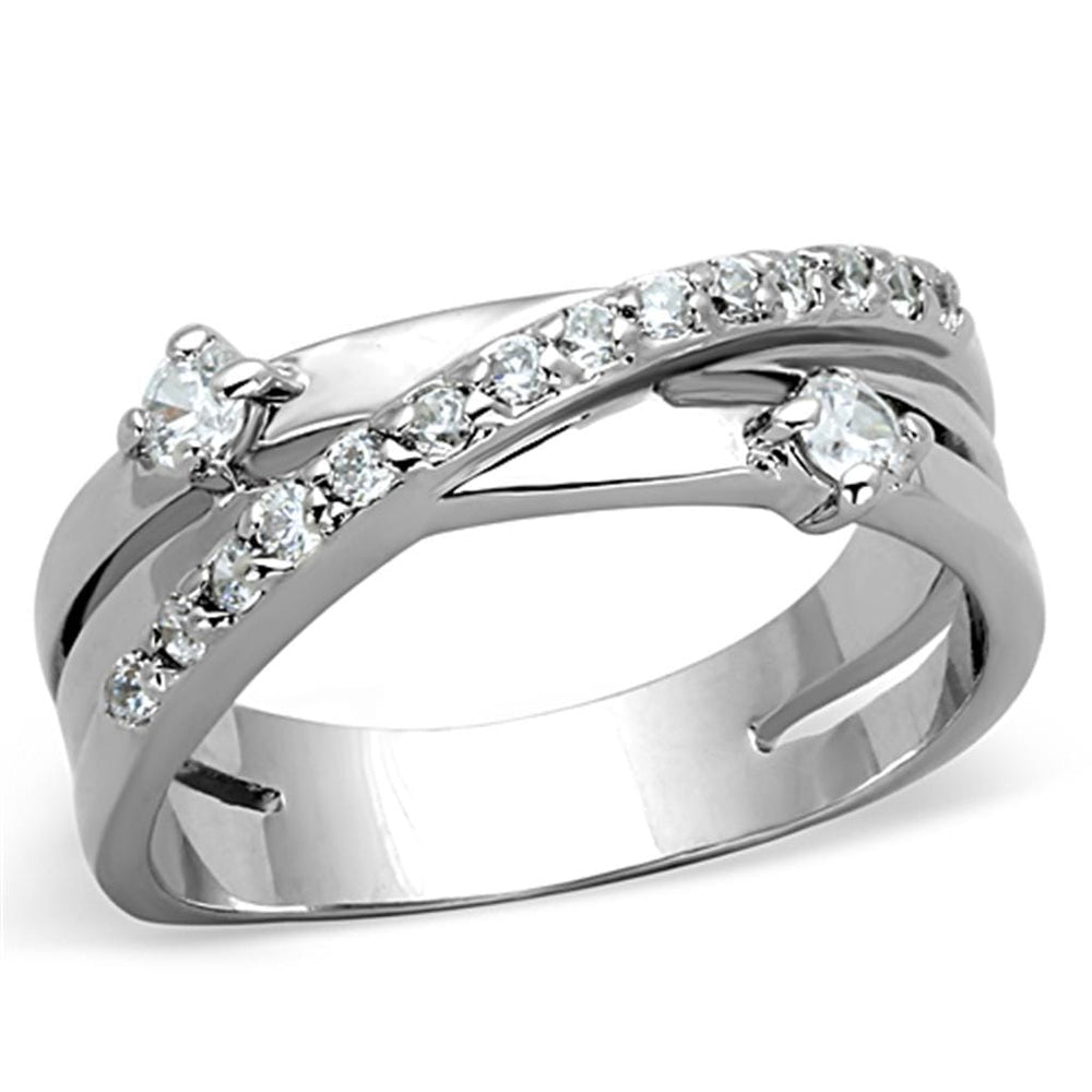 3W565 - Rhodium Brass Ring with AAA Grade CZ  in Clear - Alamode
