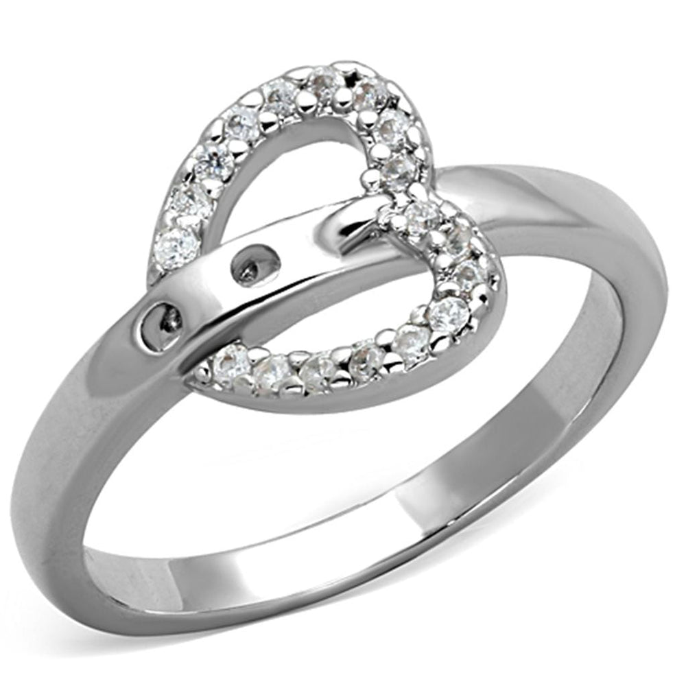 3W573 - Rhodium Brass Ring with AAA Grade CZ  in Clear - Alamode