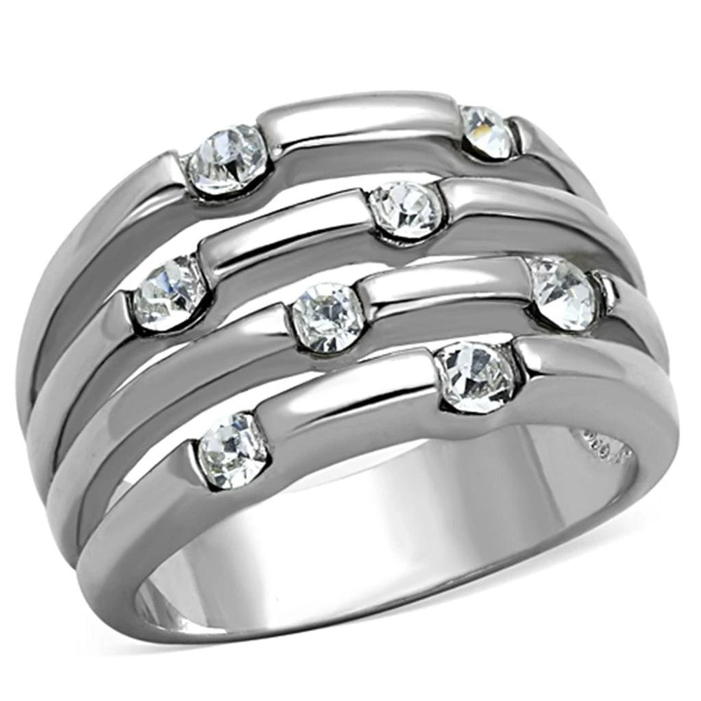 3W581 - Rhodium Brass Ring with Top Grade Crystal  in Clear - Alamode