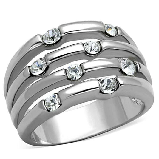 3W581 - Rhodium Brass Ring with Top Grade Crystal in Clear - Alamode - Flyclothing LLC