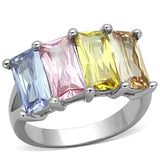 Dana Cocktail Ring - Rhodium Brass, AAA CZ , Multi Color - 3W583 - Alamode - Flyclothing LLC