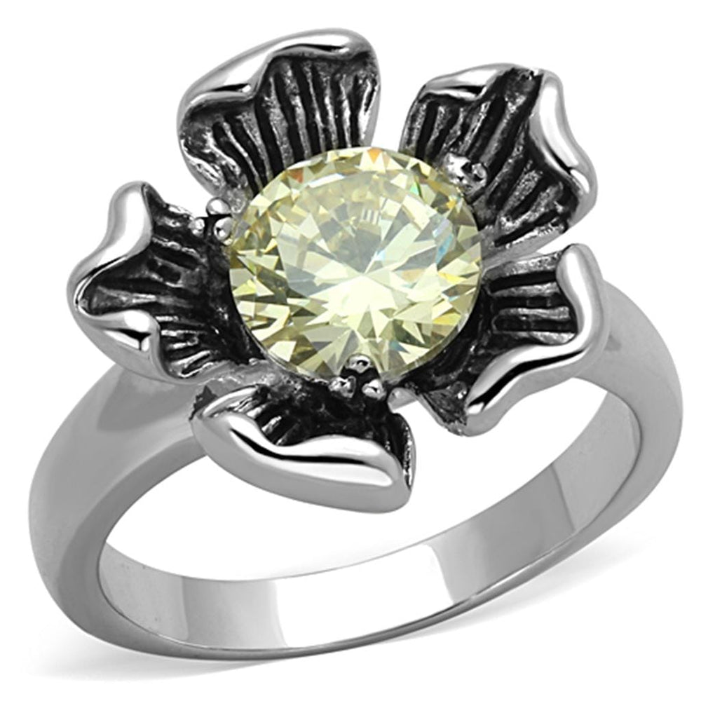 3W585 - Rhodium Brass Ring with AAA Grade CZ  in Citrine Yellow - Alamode