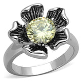 3W585 - Rhodium Brass Ring with AAA Grade CZ  in Citrine Yellow - Alamode