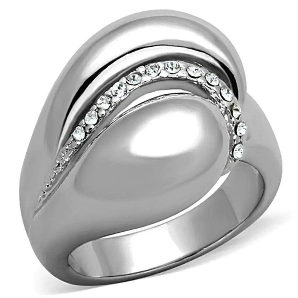 3W586 - Rhodium Brass Ring with Top Grade Crystal in Clear - Alamode - Flyclothing LLC