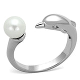 3W587 - Rhodium Brass Ring with Synthetic Pearl in White - Alamode - Flyclothing LLC