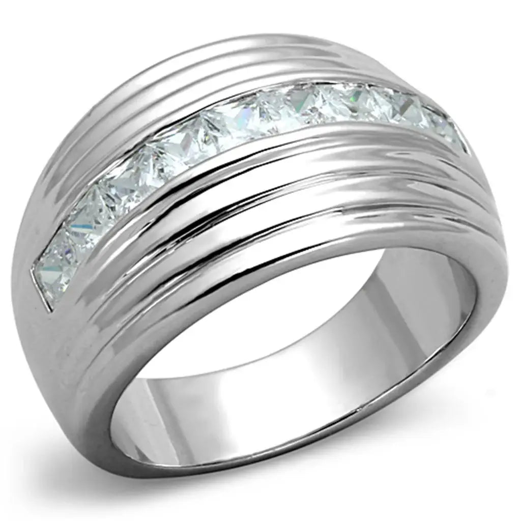 3W588 - Rhodium Brass Ring with AAA Grade CZ in Clear - Alamode - Flyclothing LLC