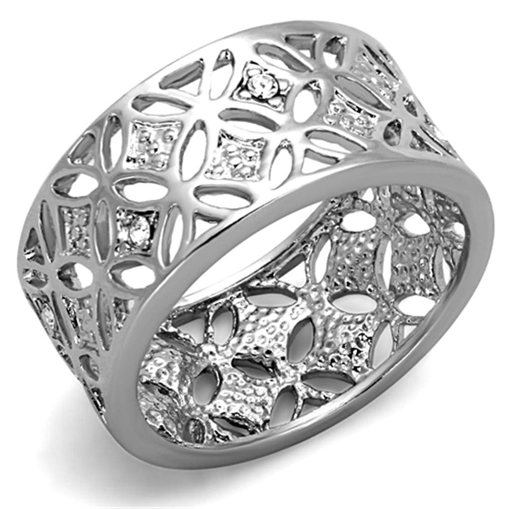 3W590 - Rhodium Brass Ring with Top Grade Crystal  in Clear - Alamode