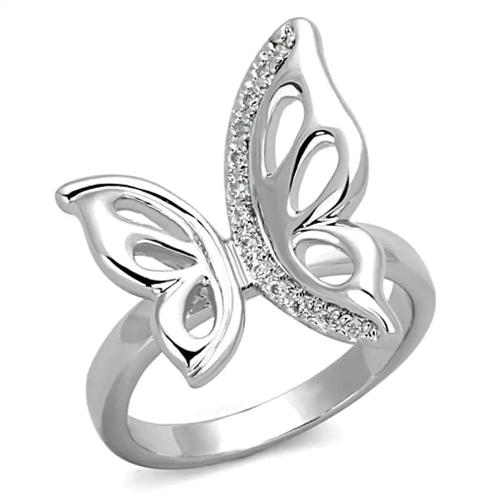 3W592 - Rhodium Brass Ring with AAA Grade CZ  in Clear - Alamode