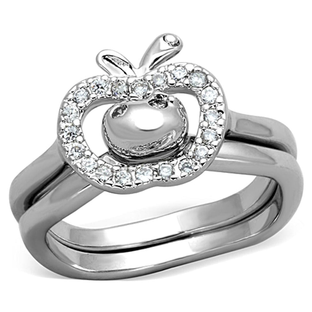 3W594 - Rhodium Brass Ring with AAA Grade CZ  in Clear - Alamode