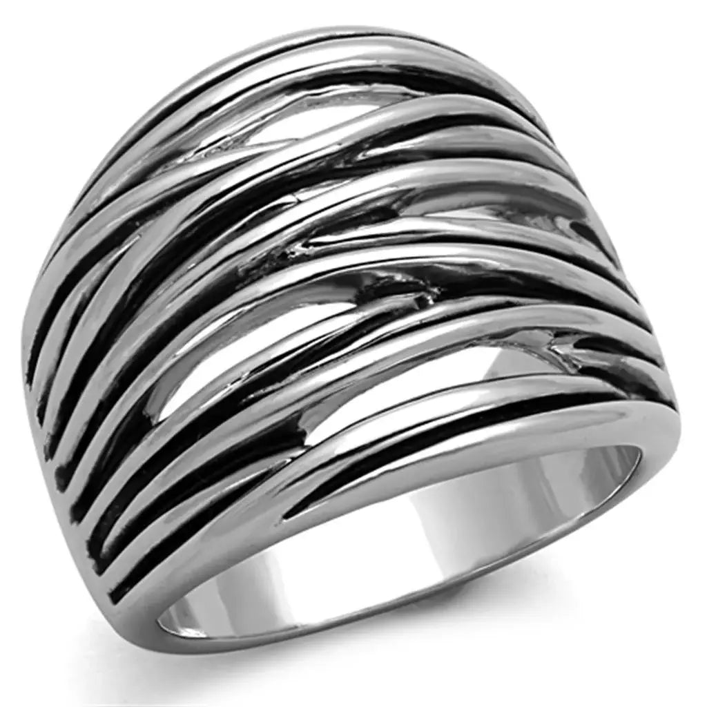 3W596 - Rhodium Brass Ring with Epoxy in Jet - Alamode - Flyclothing LLC