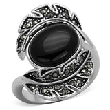 3W597 - Rhodium Brass Ring with Synthetic Onyx in Jet - Alamode - Flyclothing LLC