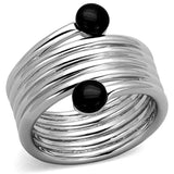 3W602 - Rhodium Brass Ring with Synthetic Onyx in Jet - Alamode - Flyclothing LLC