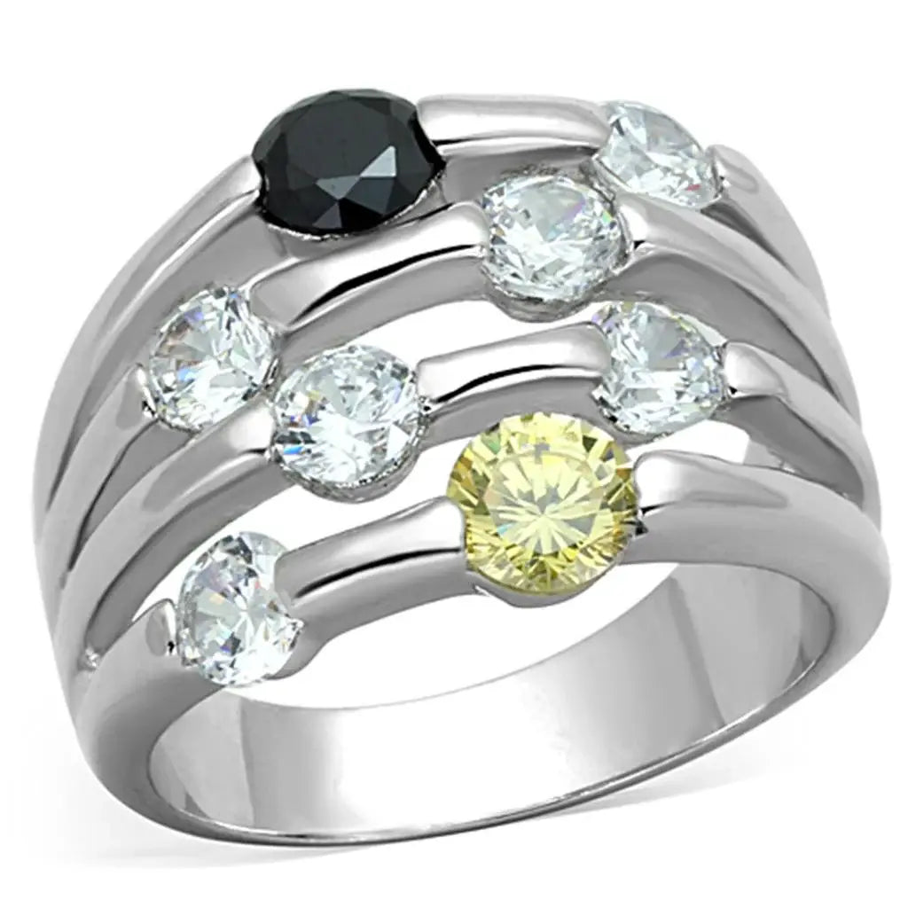 3W605 - Rhodium Brass Ring with AAA Grade CZ in Multi Color - Alamode - Flyclothing LLC