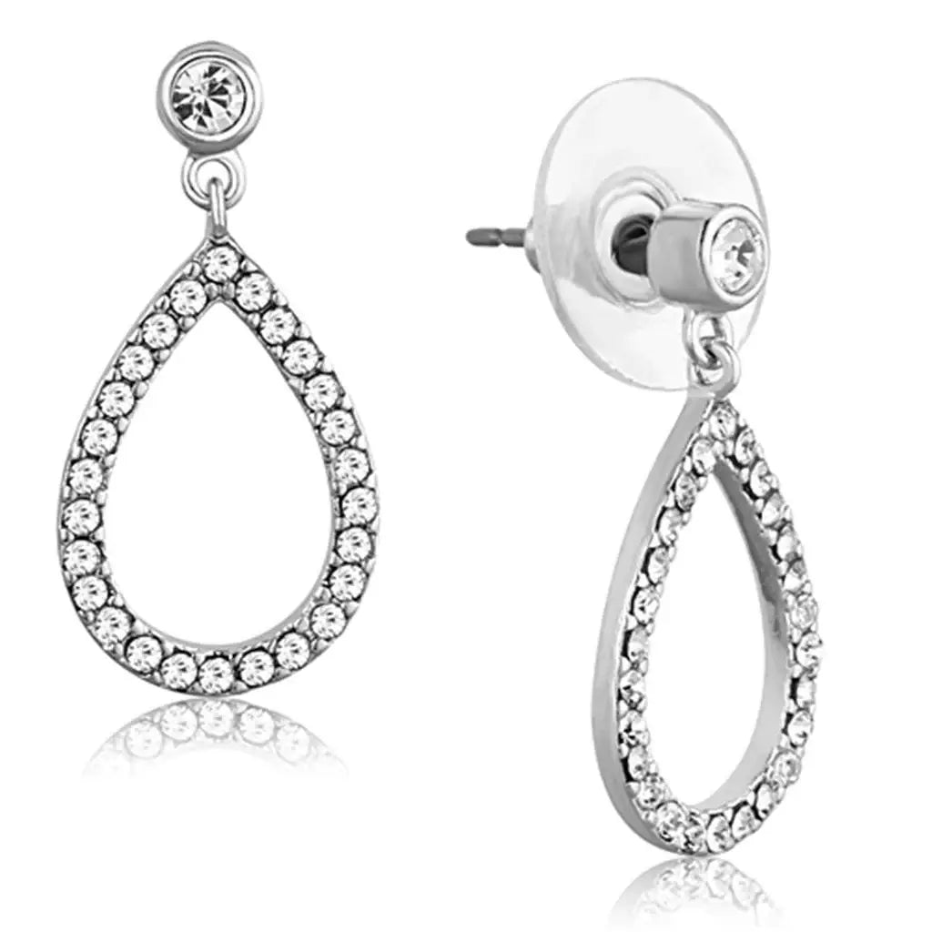 3W617 - Rhodium Brass Earrings with Top Grade Crystal in Clear - Alamode - Flyclothing LLC