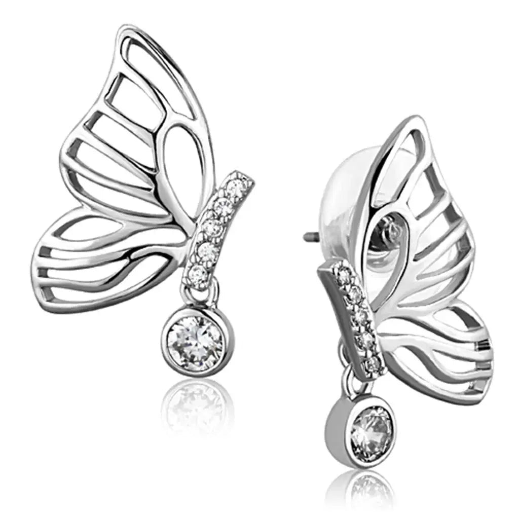 3W618 - Rhodium Brass Earrings with AAA Grade CZ in Clear - Alamode - Flyclothing LLC