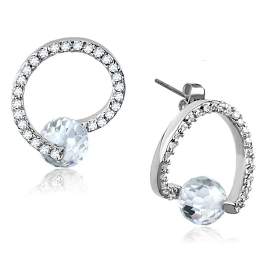 3W626 - Rhodium Brass Earrings with AAA Grade CZ in Clear - Alamode - Flyclothing LLC