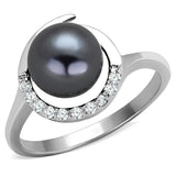 3W629 - Rhodium Brass Ring with Synthetic Pearl in Gray - Alamode - Flyclothing LLC